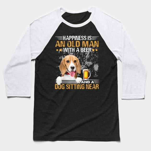 Happiness Is An Old Man With A Beer And A Beagle Dog Sitting Near Baseball T-Shirt by Magazine